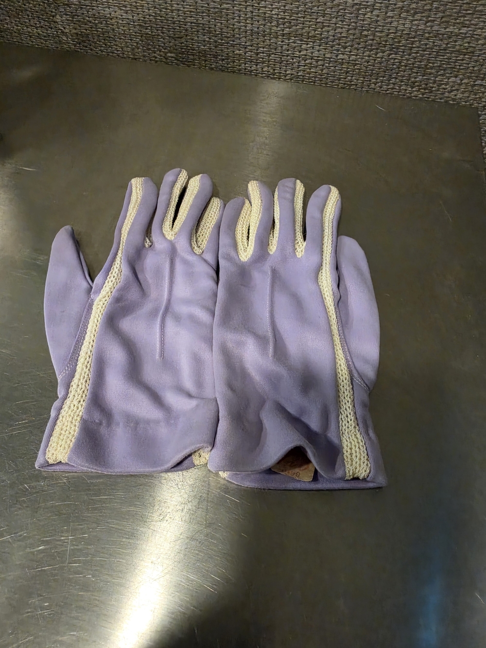 VTG 50s 60s Lavender Stretch Shortie Gloves Crochet Mesh Trim White House Tag